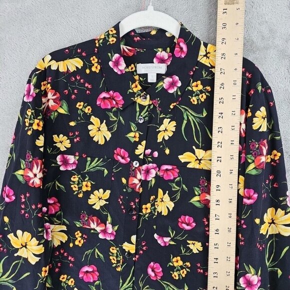 Nordstrom Collection Shirt Womens Size S 100% Silk Black Floral Button-Up Tunic - Picture 3 of 7